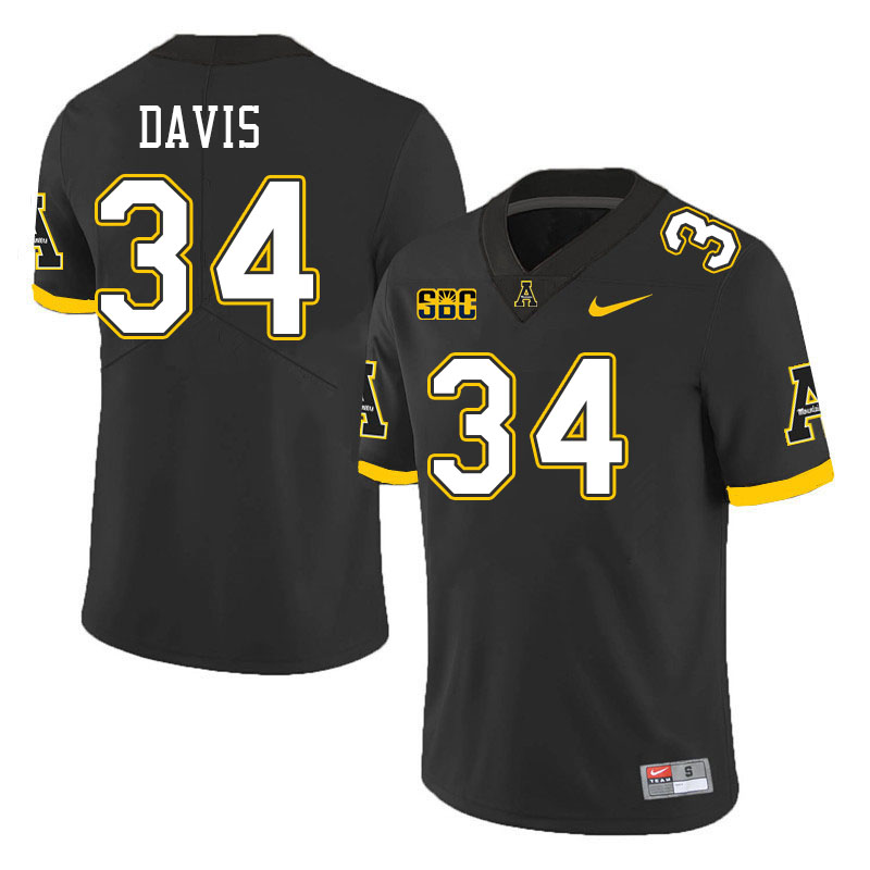 Men #34 Bradley Davis Appalachian State Mountaineers College Football Jerseys Stitched Sale-Black - Click Image to Close